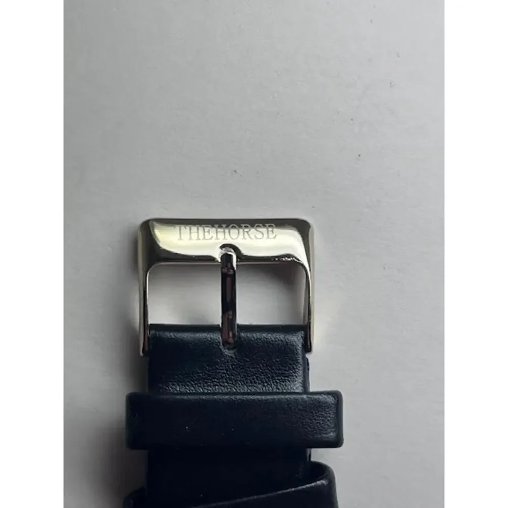 THEHORSE Gold Watch Quartz Black Leather Band ALL316L 3ATM Water Res Mens Formal